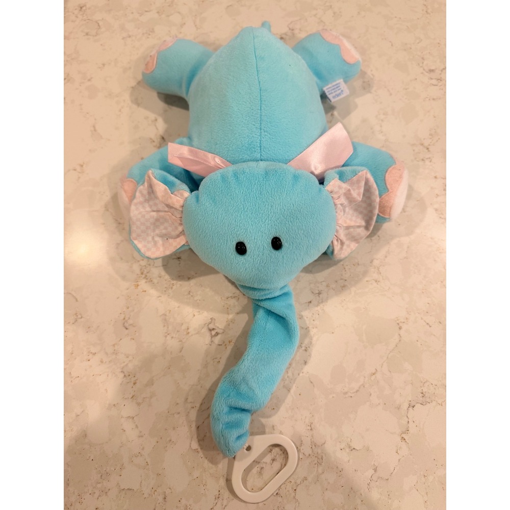Eden Vintage Musical Pull String Blue Elephant Plush Pink Gingham Baby Toys